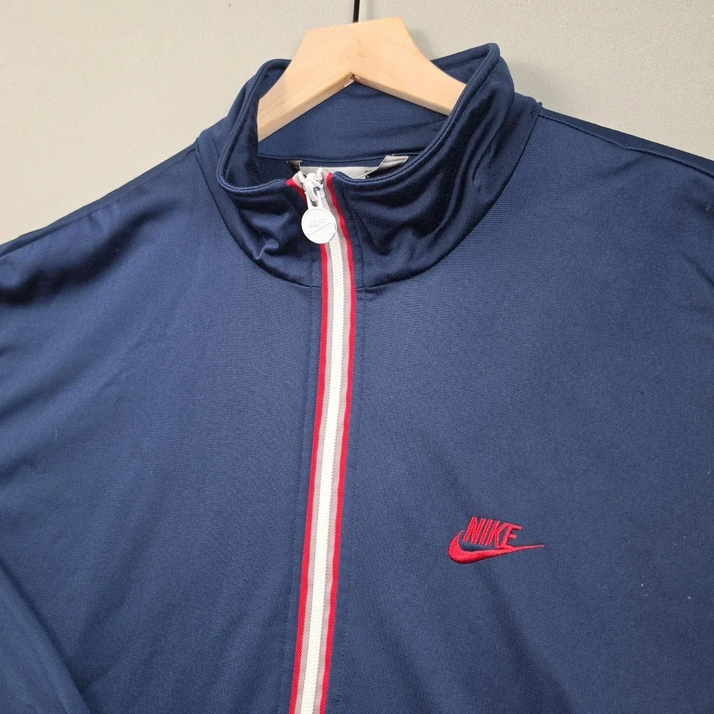 Nike Vintage Y2K Men's Large Navy Blue Red Zip Up Tricot Track Jacket Sportswear